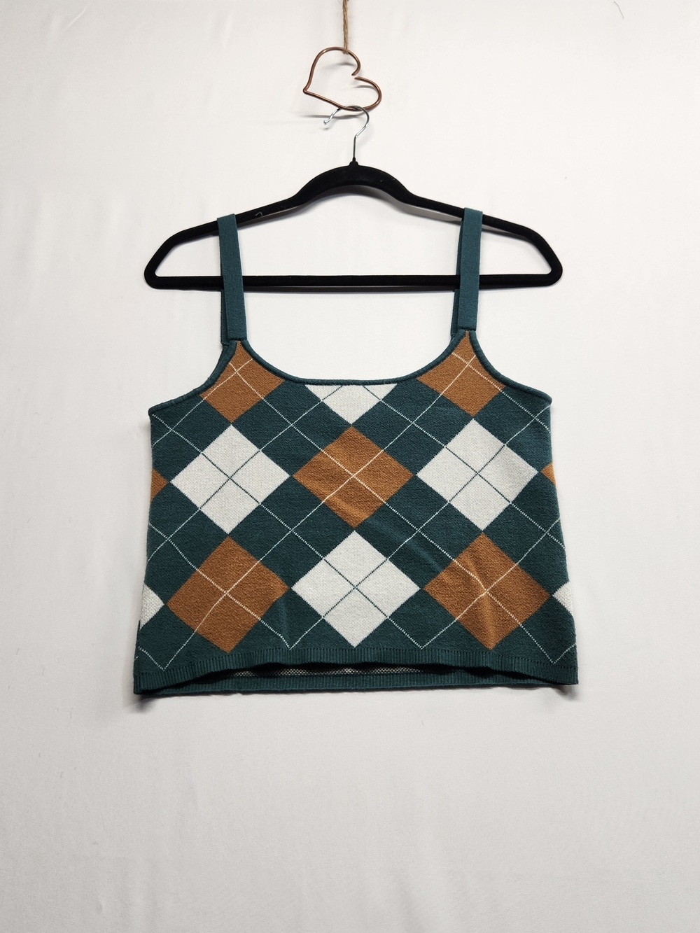 ⭐️Willow & Wind Argyle Cropped Knit Tank Top Cami Preppy Academia Boho Large